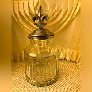 FLEUR DE LIS  GLASS & PEWTER CANISTER